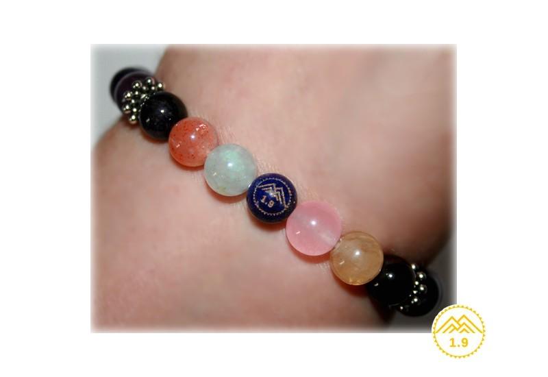 bracelet femme chakra en pierre véritable d'améthyste, grenat, quartz rose, citrine, aigue-marine et lapiz lazuli 1.9
