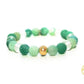 Bracelet enfant en pierres naturelles d'agate verte et cristal de roche et perle acier doré or