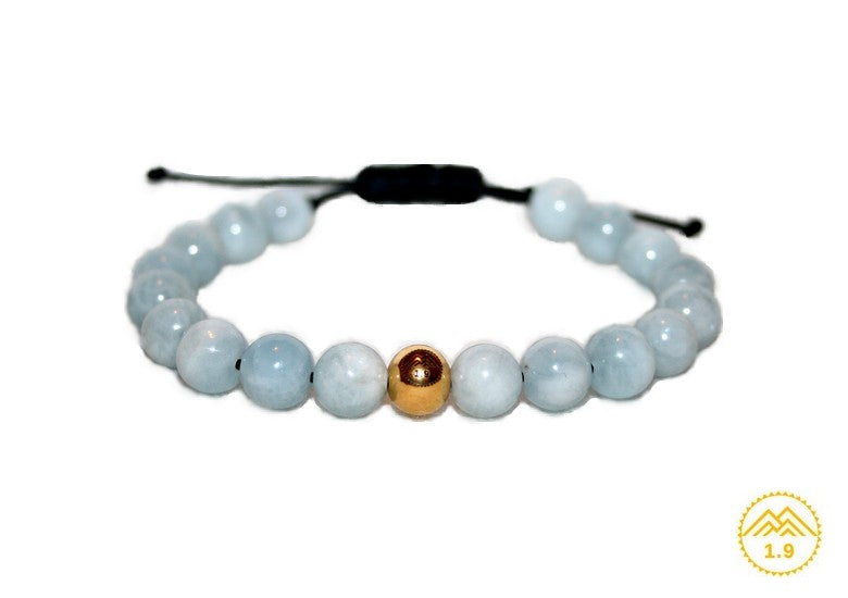 Bracelet femme aigue-marine bleu shamballa Zen urban chic et perle acier ''or'' Créativité