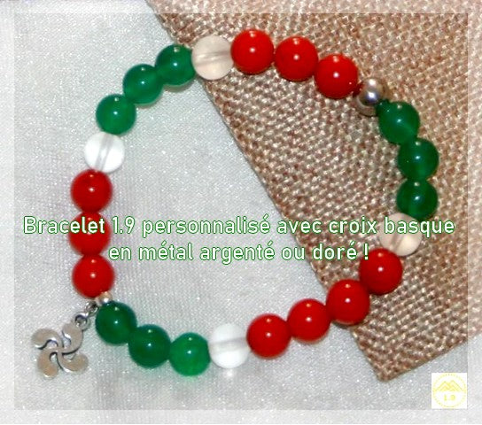 Bracelet croix basque homme femme Perles naturelles vert rouge blanc 1.9