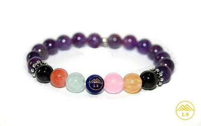bracelet enfant pierre véritable d'améthyste, grenat, quartz rose, citrine, aiguë marine et lapiz lazuli 1.9