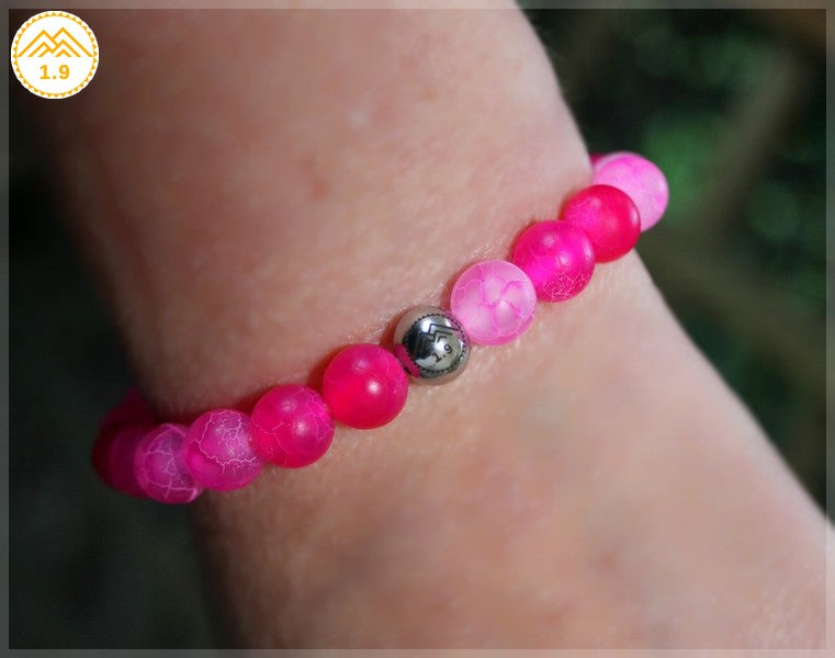 Bracelet enfant pierres naturelles agate rose fuschia perle argent 1.9