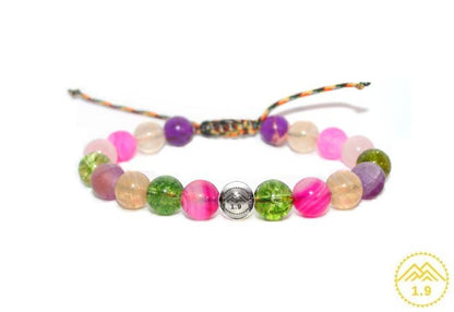 Bracelet enfant multicolore perles Peridot, Quartz rose, Citrine, Agate fushia, Jaspe violet et Perle acier argent 1.9
