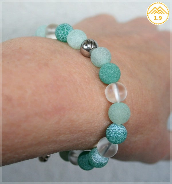 Bracelet femme agate verte et cristal de roche lithotherapie 1point9