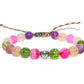 Bracelet femme perles multicolore Peridot, Quartz rose, Citrine, Agate fushia, Jaspe violet et Perle acier argent 1.9