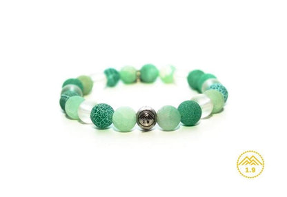 bracelet femme pierre naturelle agate verte cristal de roche hautza et perle acier argent 1.9