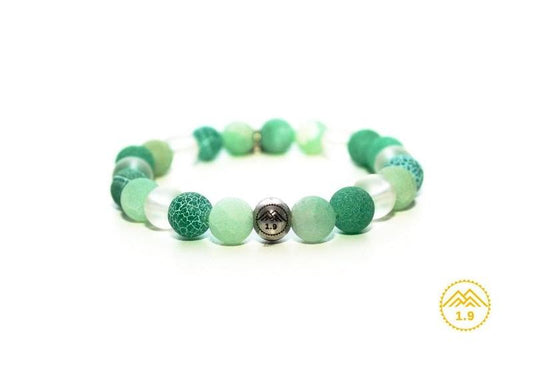 bracelet femme pierre naturelle agate verte cristal de roche hautza et perle acier argent 1.9