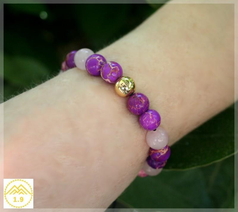 Bracelet femme pierres rose violet or taille ajustable