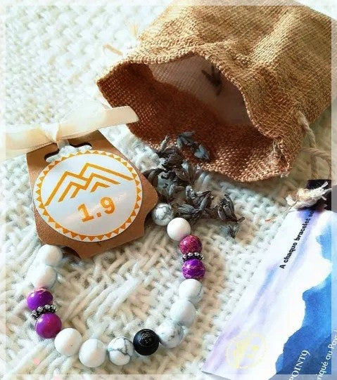 Idée cadeau joli bracelet femme pierres violet blanc 1.9