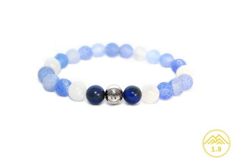 bracelet pierres bleues avec perle acier argent 1.9