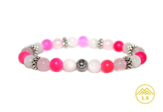 bracelet femme pierre de lune quartz rose et agate fushia 1.9