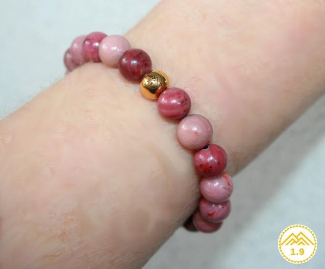 Bracelet rhodonite naturelle rose anti-stress Zen urban chic et perle acier doré pour femme