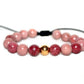 Bracelet femme rhodonite rose anti-stress shamballa Zen urban chic et perle acier ''or''