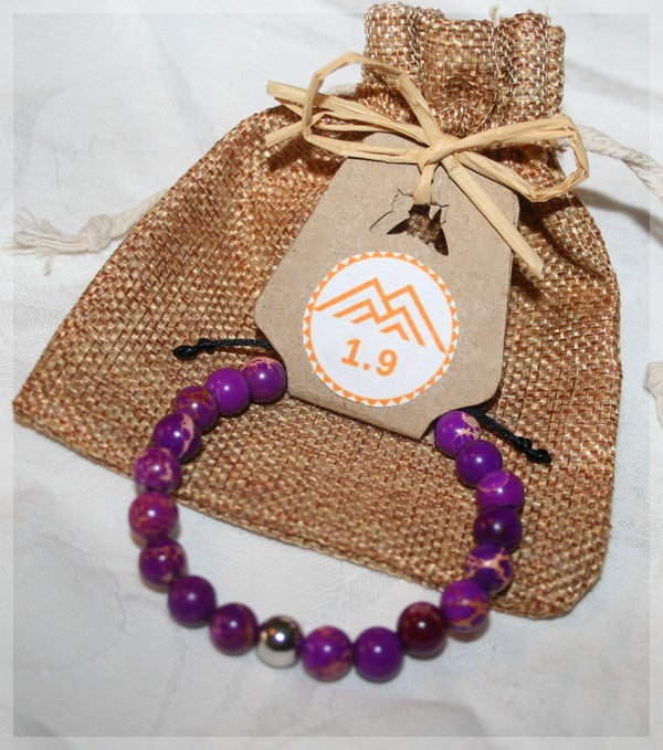 cadeau bijou femme bracelet lithotherapie perles violettes sur-mesure ajustable