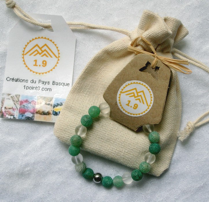 cadeau bracelet femme en agate verte et cristal de roche sur mesure de la marque 1.9