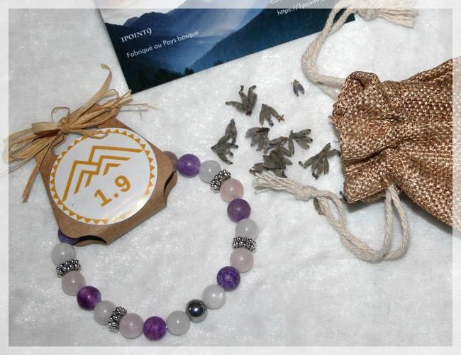 Cadeau bracelet femme pierre naturelle mauve violet blanc et rose lithothérapie 1.9