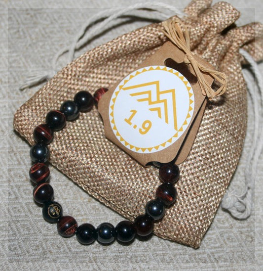 cadeau bracelet homme pierres marron noir oeil tigre rouge Oeil de taureau Hématite lithothérapie 1.9