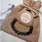 Idée cadeau Bracelet enfant Hématite Onyx noir Perle gravée 1.9