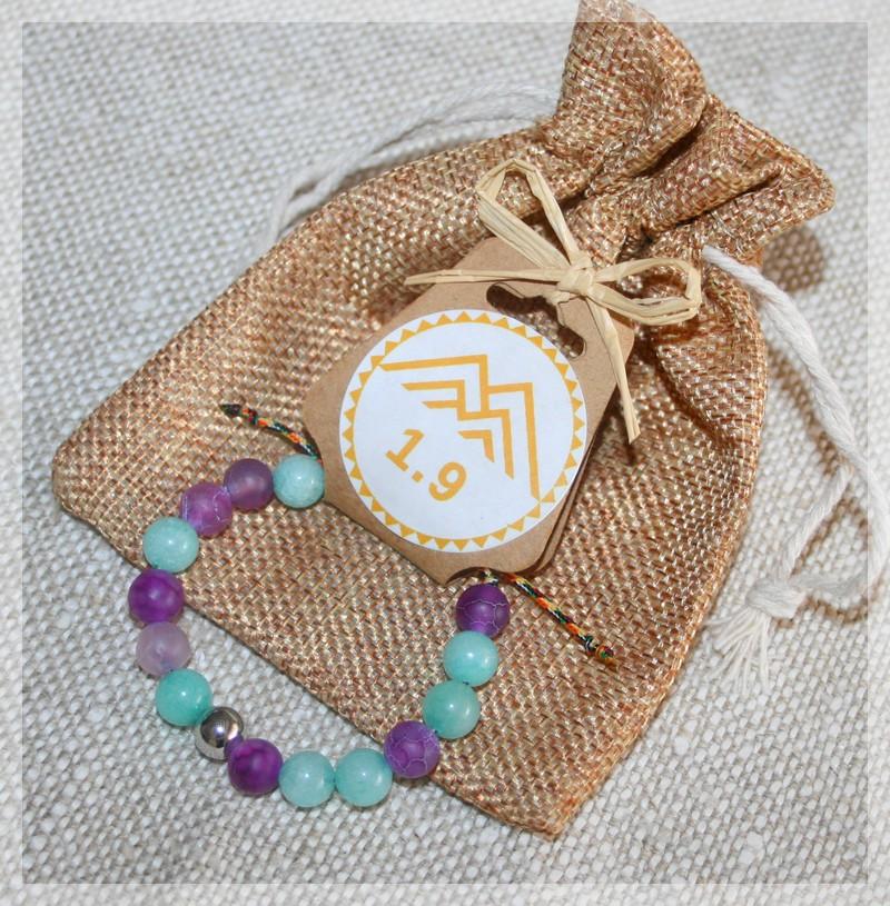 Idée cadeau enfant : bracelet perles Amazonite Agate violette Perle acier argent 1.9