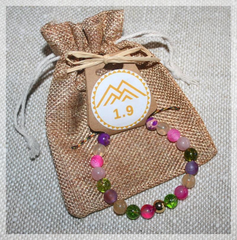 Idée cadeau femme : bracelet pierres vert rose fushia violet jaune Perle acier doré 1.9